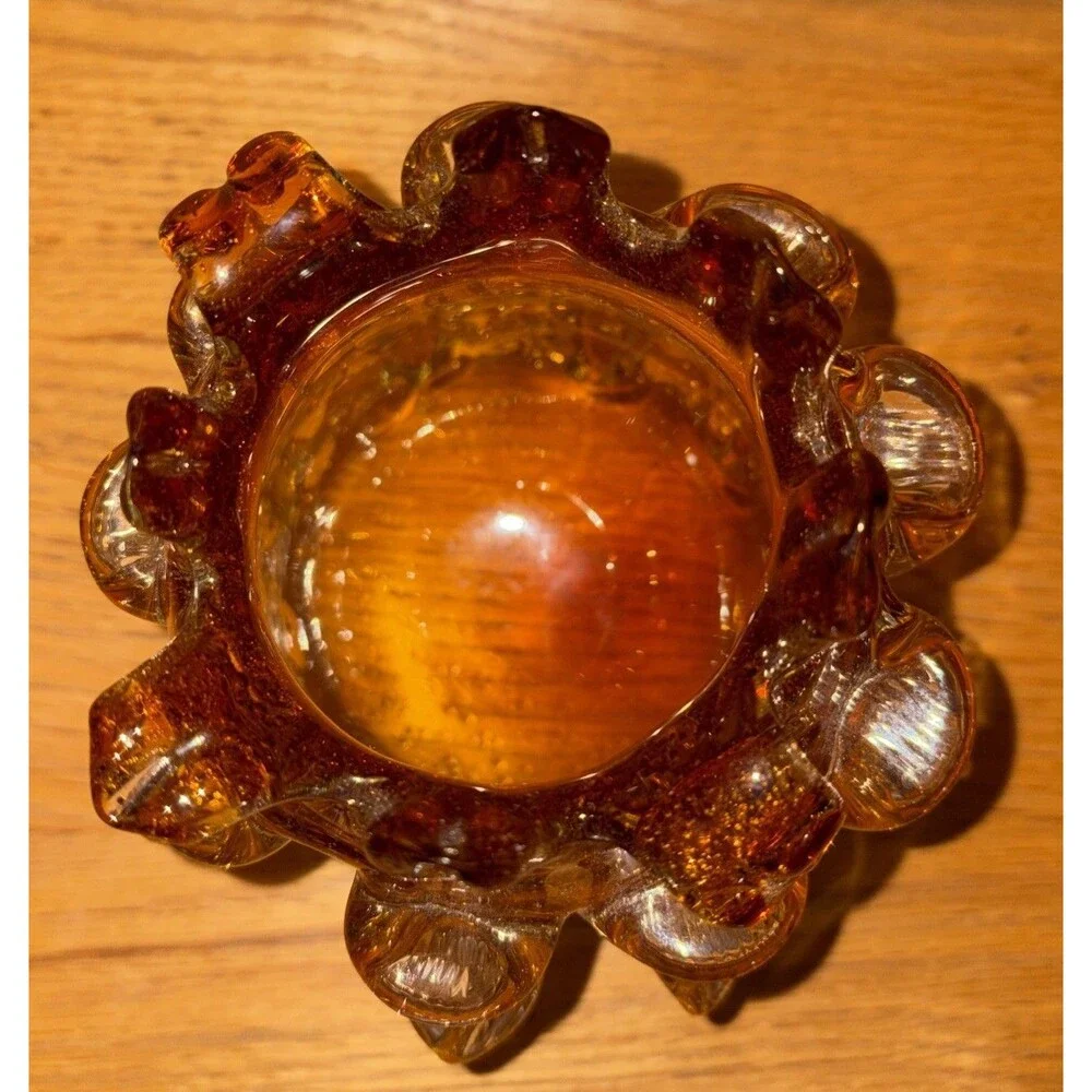 OK Lighting Crystal Home Collection Art Glass Urchin/Thorn Vase Amber 6.5” 1 pc